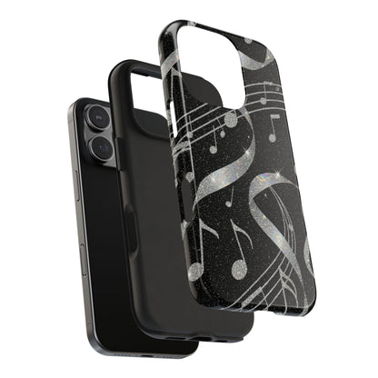 Musical Notes Tough Phone Case – Glitter Black Musician Phone Cover