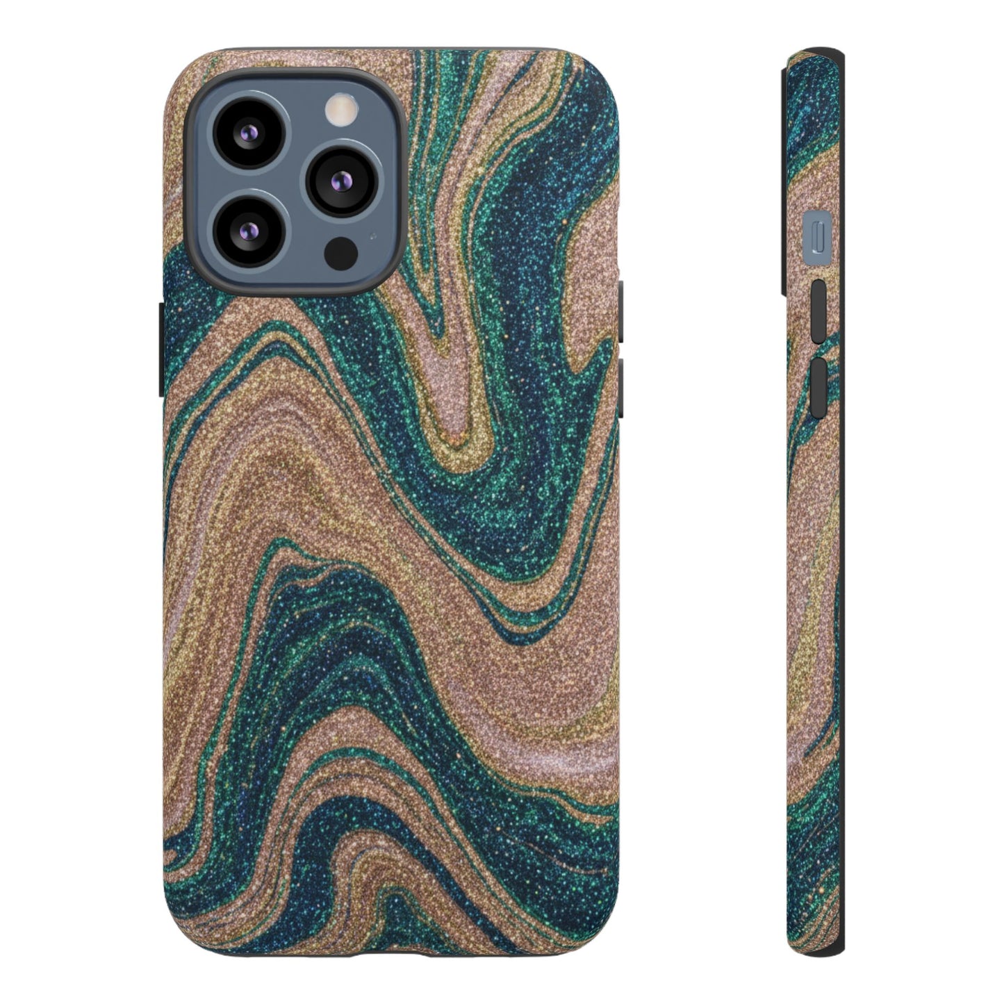 Marbled Teal & Gold Phone Case — Glitter Swirl Tough Case