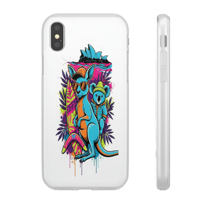 Kangaroo & Koala Surf Phone Case — Neon Aussie Beach Vibes Flexible Case