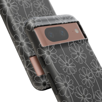 Floral Doodle Tough Phone Case — Black & Gray Daisy Pattern