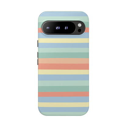 Pastel Striped Phone Case — Retro Horizontal Multi-Color Tough Case