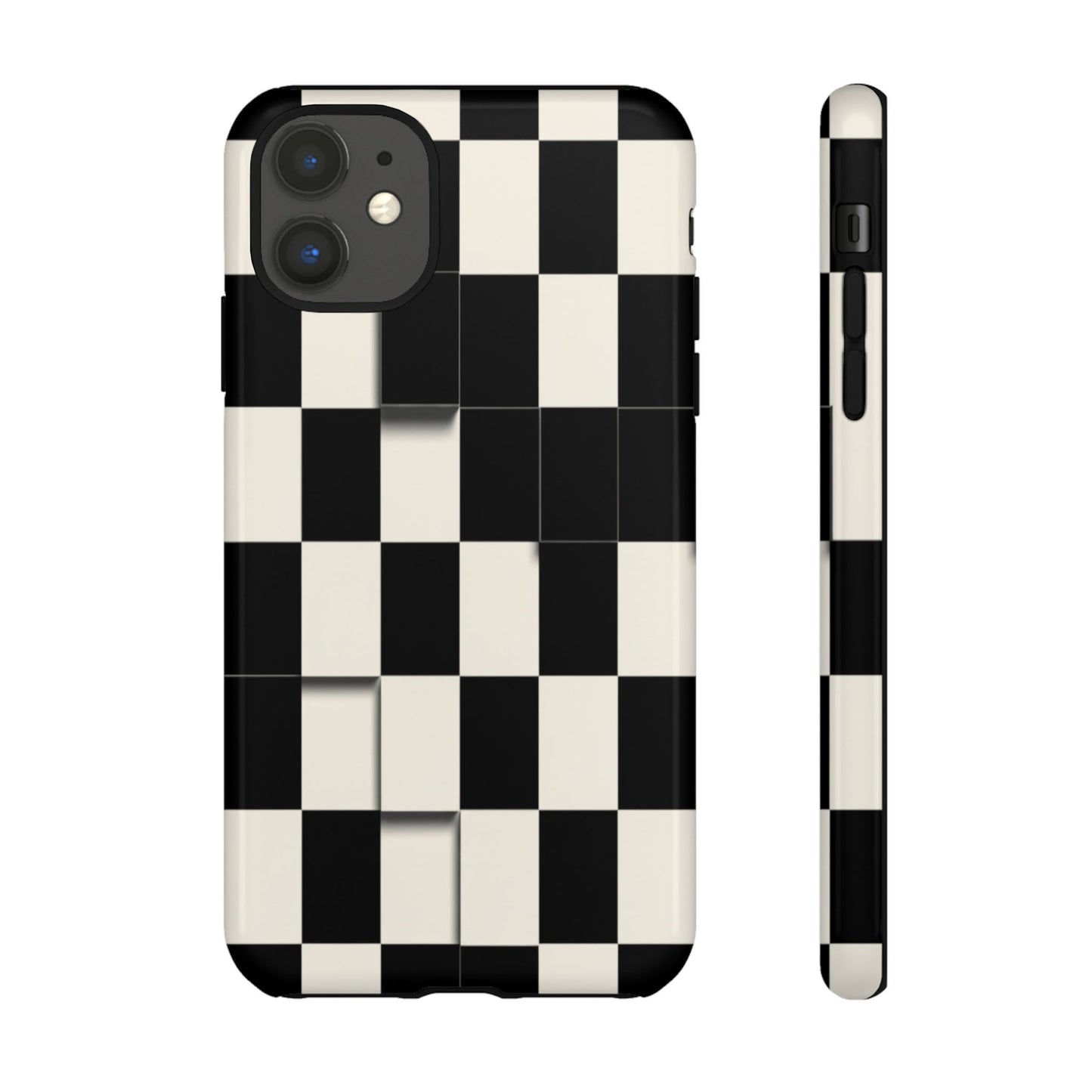 Checkerboard Tough Phone Case — Classic Black & Cream Grid Protective Cover