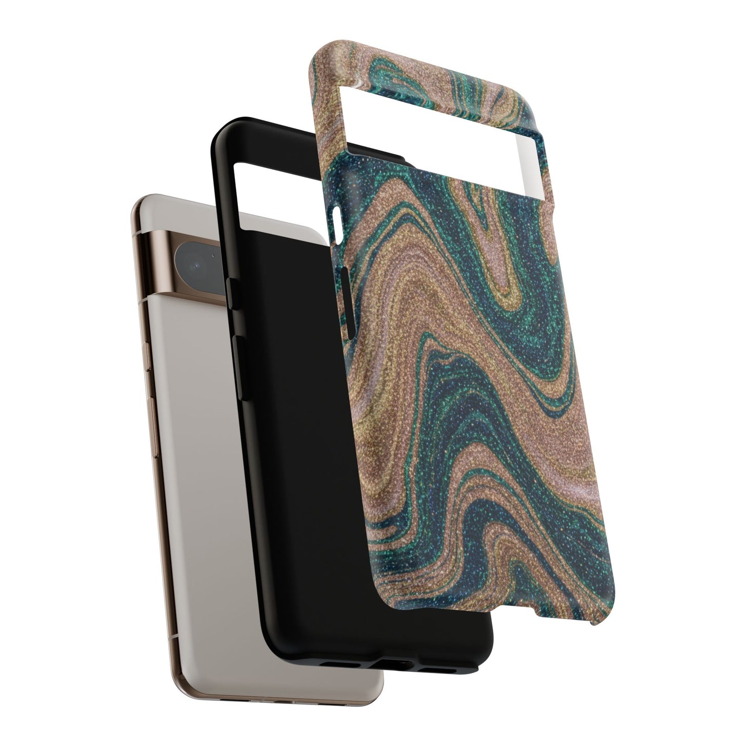 Marbled Teal & Gold Phone Case — Glitter Swirl Tough Case