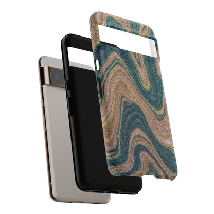 Marbled Teal & Gold Phone Case — Glitter Swirl Tough Case
