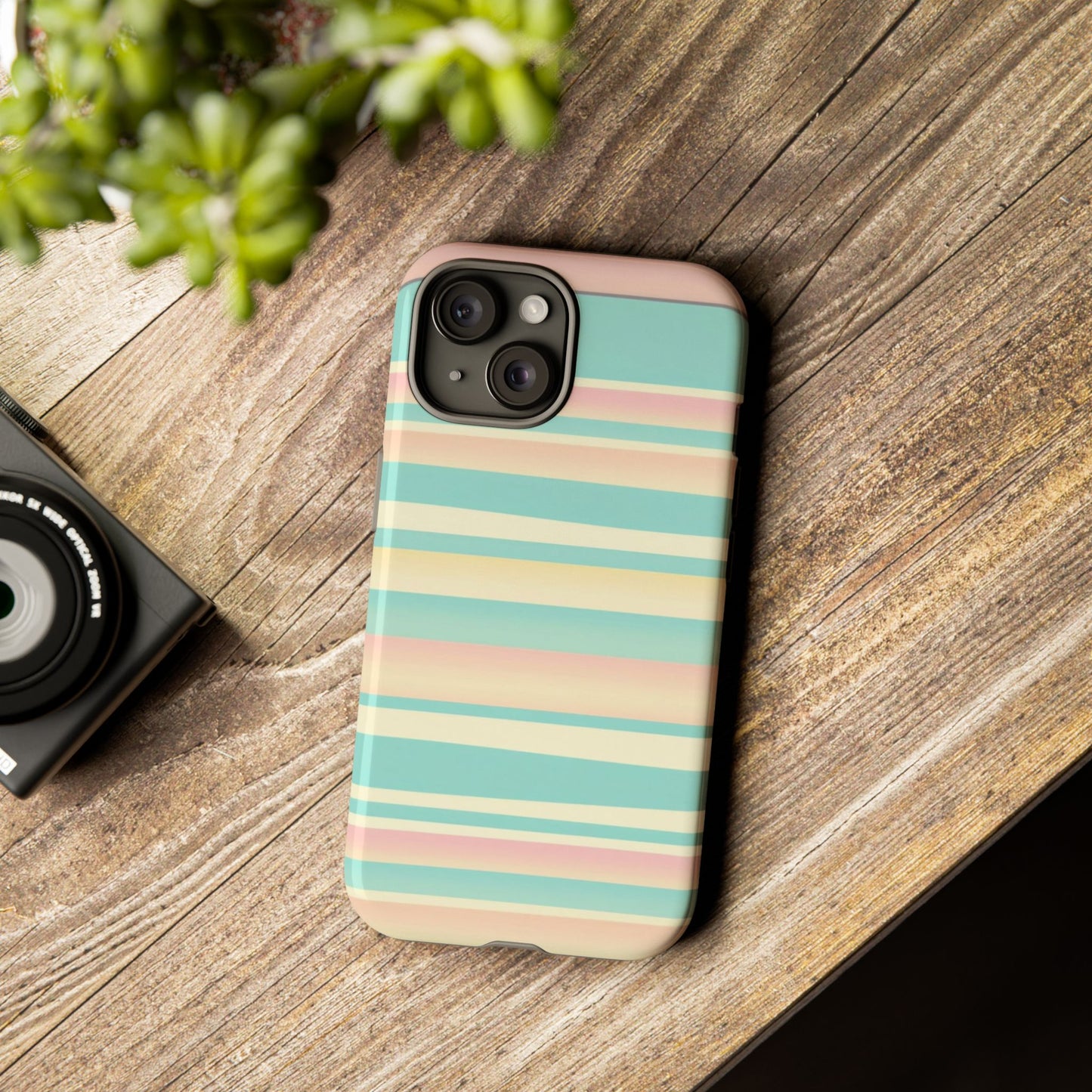 Pastel Striped Tough Phone Case — Mint, Peach & Cream Protective Cover