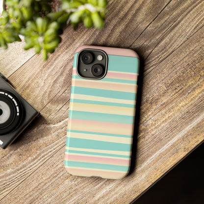Pastel Striped Tough Phone Case — Mint, Peach & Cream Protective Cover