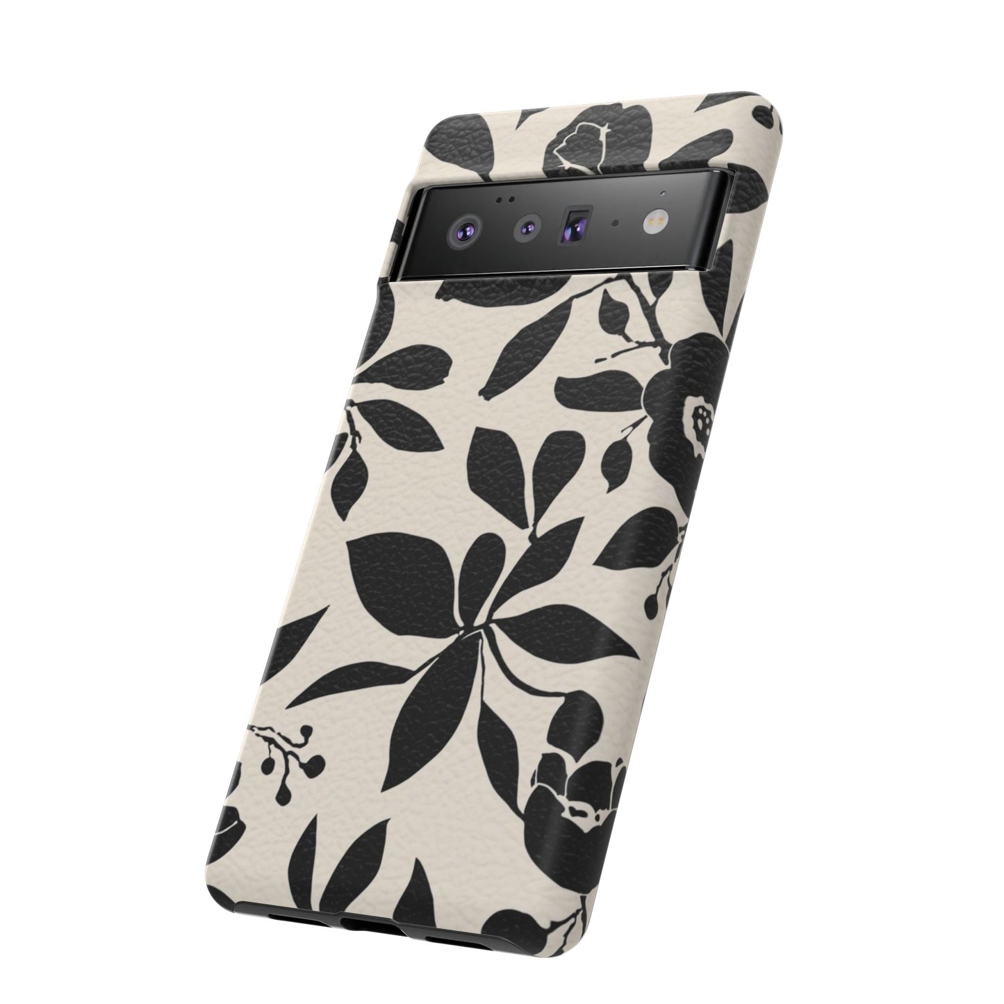 Black Floral Pattern Phone Case — Monochrome Botanical Tough Case
