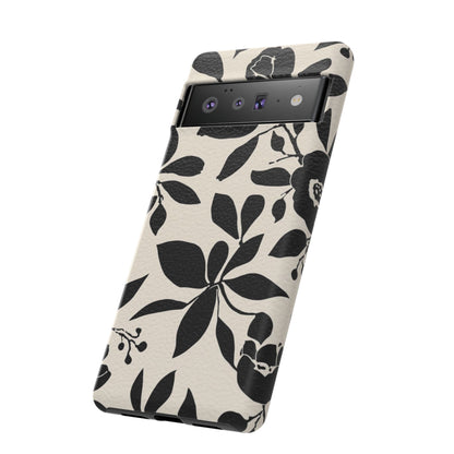 Black Floral Pattern Phone Case — Monochrome Botanical Tough Case