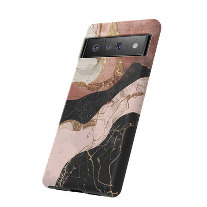 Marbled Rose Gold Phone Case — Abstract Pink & Black Protective Tough Case