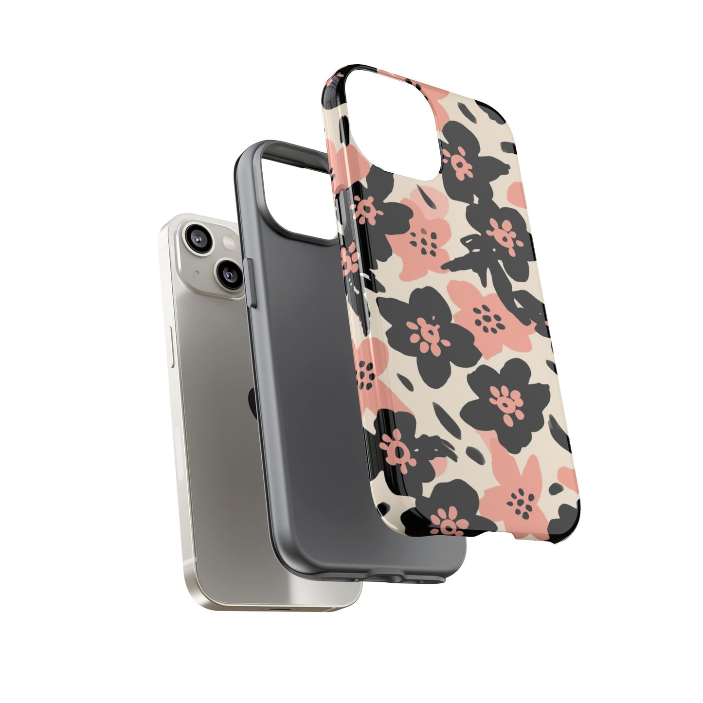 Floral Phone Case — Pink & Black Retro Blossom Protective Cover