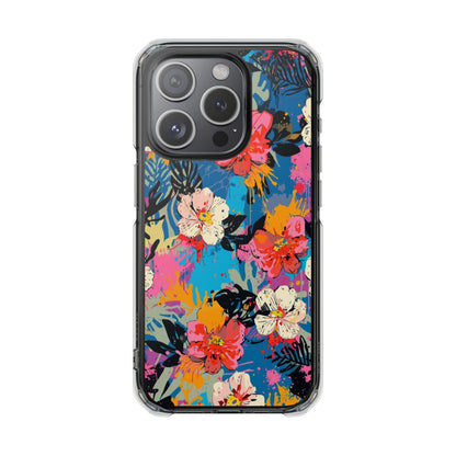 Clear Magnetic Phone Case — Bright Tropical Floral Impact Protection