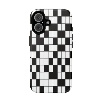 Crossword Grid Phone Case — Black & White Puzzle Pattern Tough Phone Cover