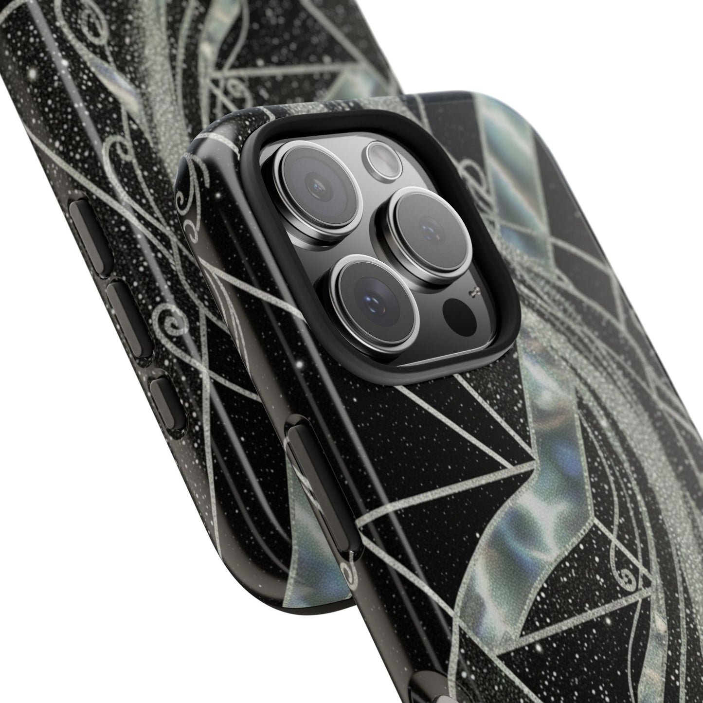 Geometry Tough Phone Case — Iridescent Ribbon on Black Celestial Background