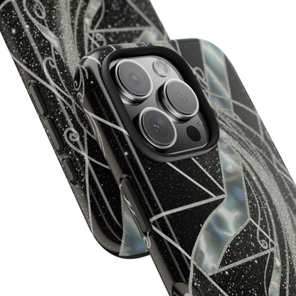Geometry Tough Phone Case — Iridescent Ribbon on Black Celestial Background