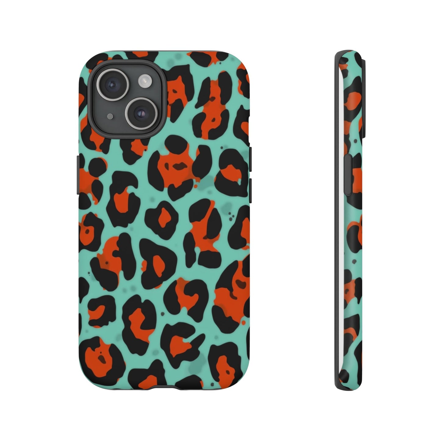 Leopard Print Tough Phone Case — Teal & Rust Protective iPhone Cover