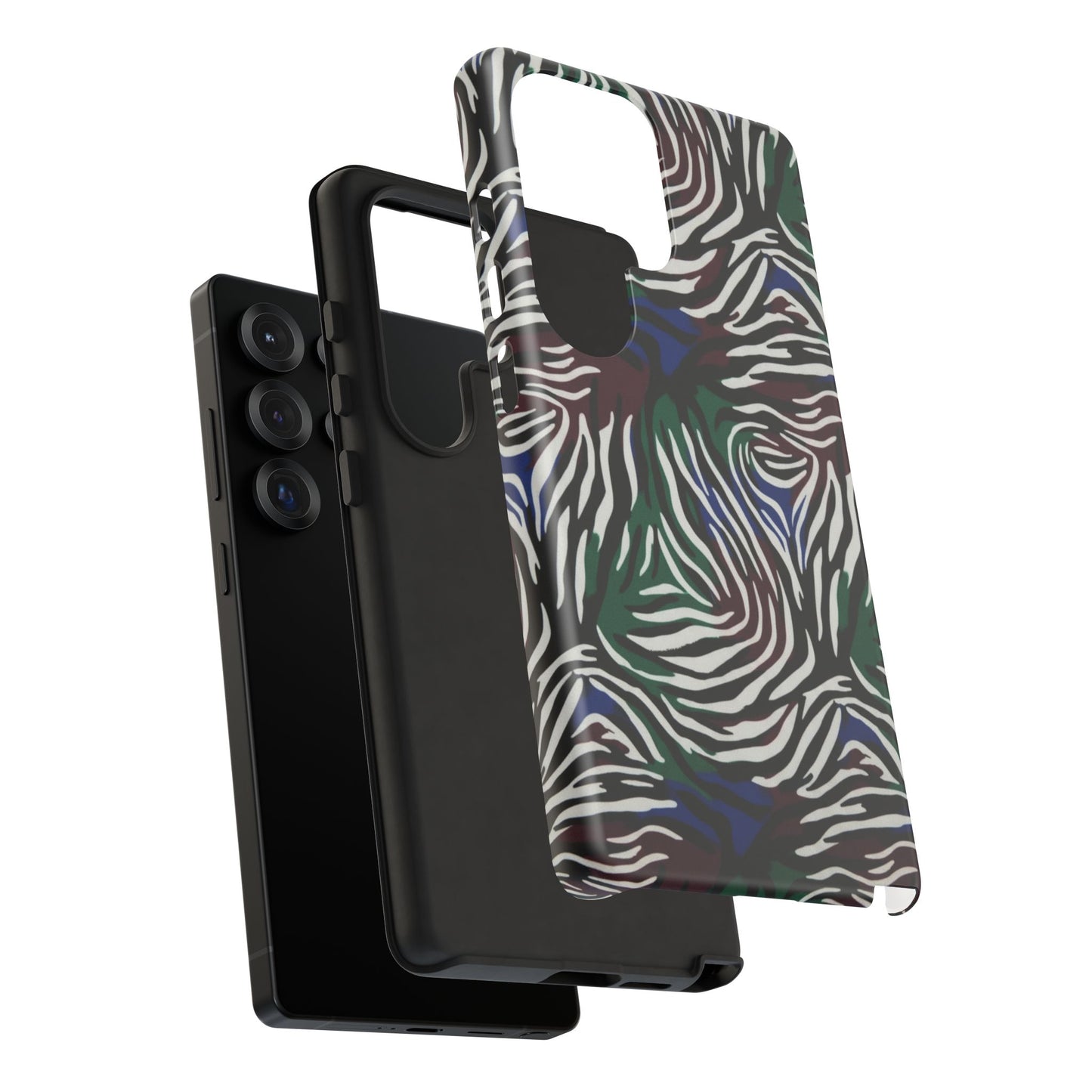 Zebra Camo Tough Phone Case – Green & Blue Animal Print Protective Cover