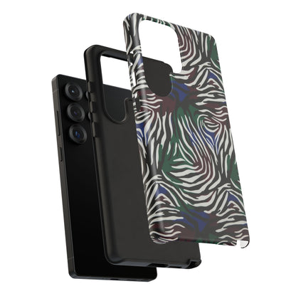 Zebra Camo Tough Phone Case – Green & Blue Animal Print Protective Cover