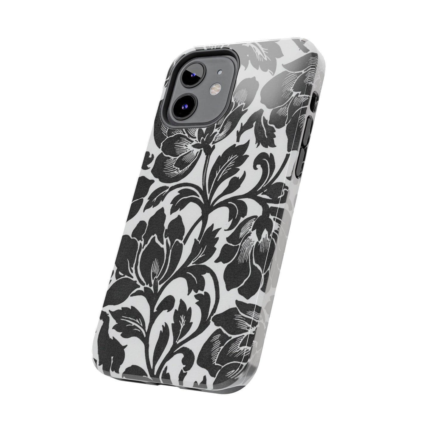 Tough Phone Case — Black & White Vintage Floral Protective Cover