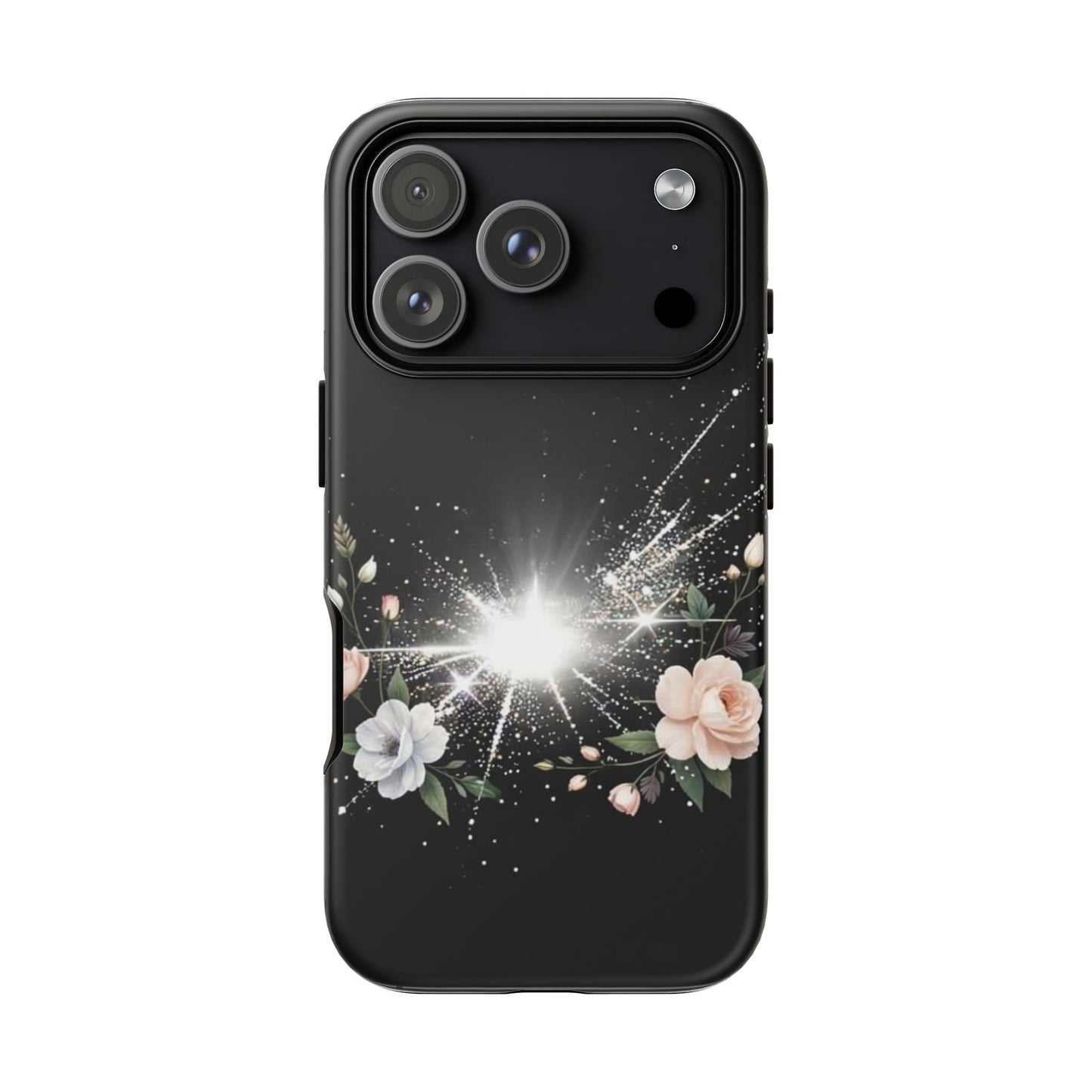 Floral Burst Phone Case — Protective Black Sparkle Design