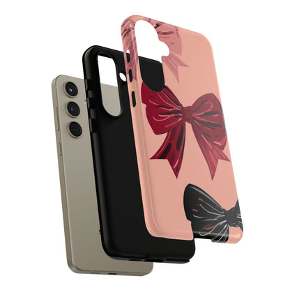 Bow Pattern Tough Phone Case — Pink, Red & Black Decorative Bows