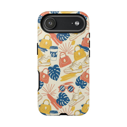 Tough Cases: Retro Summer Pattern Phone Case – Sunglasses, Sneakers & Tropical Leaves