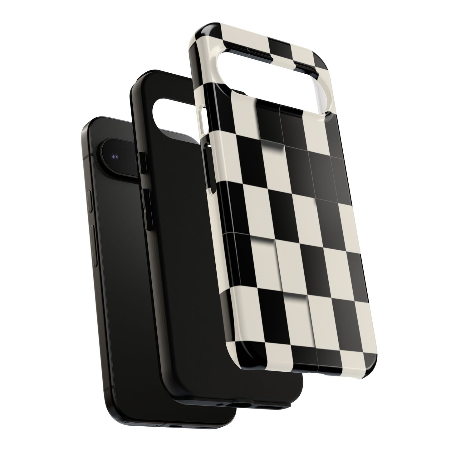 Checkerboard Tough Phone Case — Classic Black & Cream Grid Protective Cover