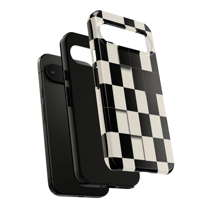 Checkerboard Tough Phone Case — Classic Black & Cream Grid Protective Cover