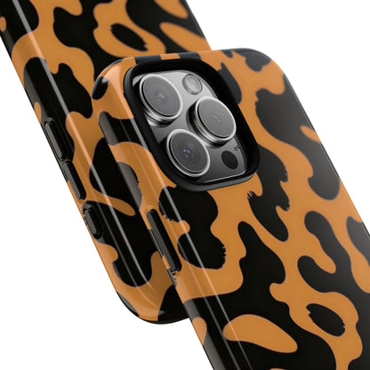 Leopard Print Phone Case — Orange & Black Tough Pattern Protective Cover