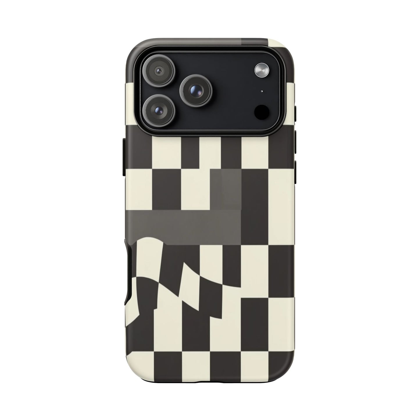 Checkerboard Wave Phone Case — Black & Cream Graphic Tough Case