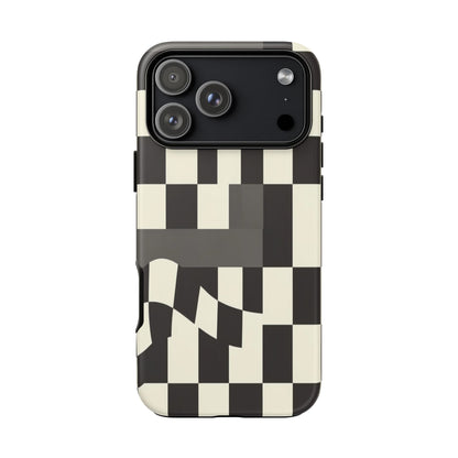 Checkerboard Wave Phone Case — Black & Cream Graphic Tough Case