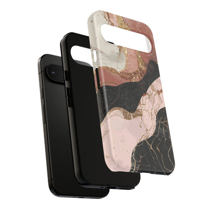 Marbled Rose Gold Phone Case — Abstract Pink & Black Protective Tough Case