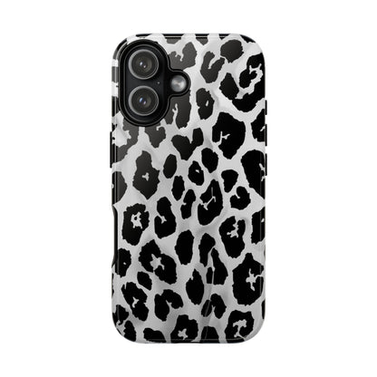 Leopard Print Tough Phone Case – Black & White Animal Pattern Protective Cover