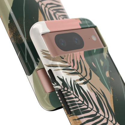 Tropical Leaf Tough Phone Case — Abstract Pink & Green Botanical Protective Cover
