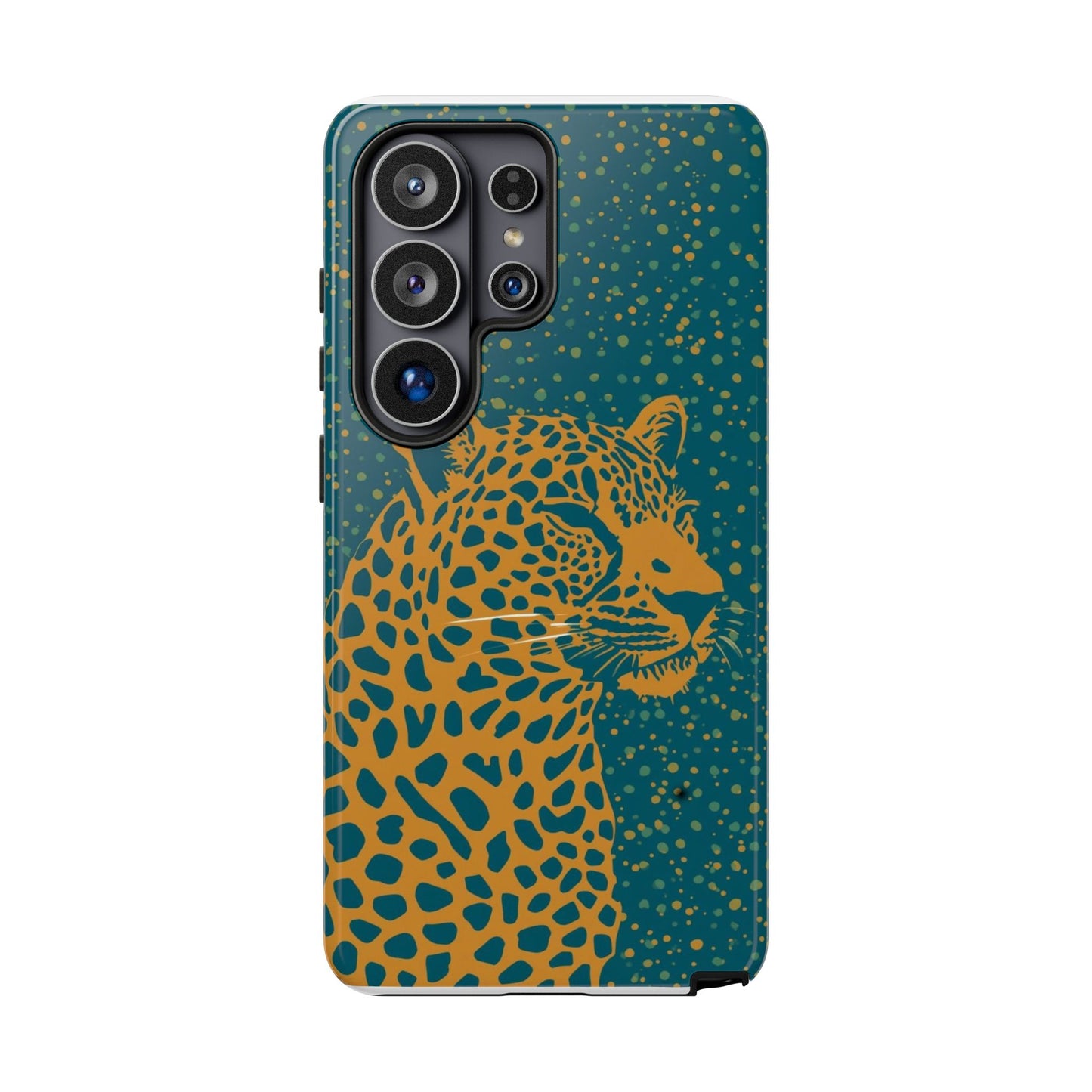 Leopard Spotlight Phone Case — Teal Gold Animal Print Protective Cover
