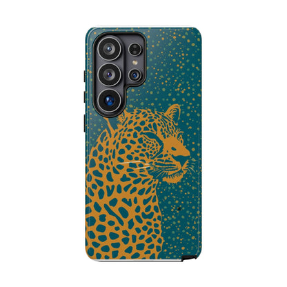Leopard Spotlight Phone Case — Teal Gold Animal Print Protective Cover