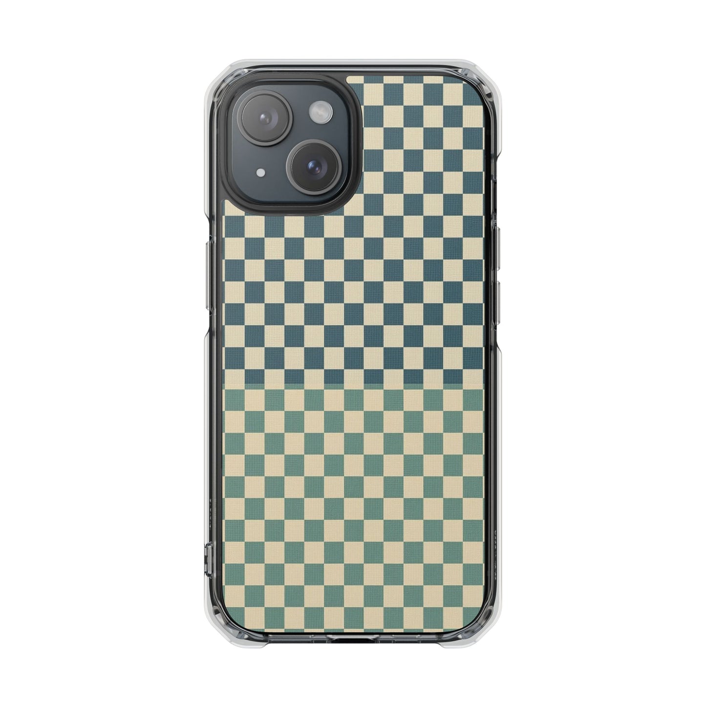 Clear Magnetic Phone Case — Vintage Green Checkerboard Protective Cover