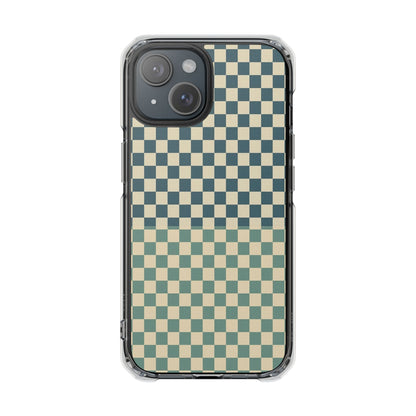 Clear Magnetic Phone Case — Vintage Green Checkerboard Protective Cover