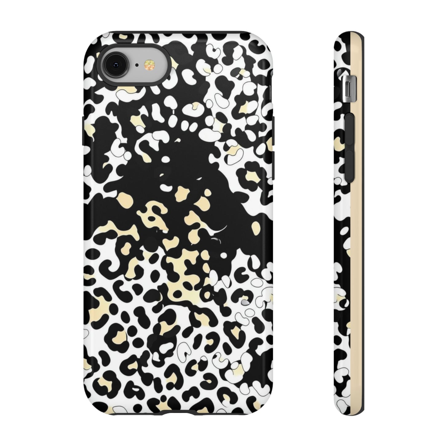 Leopard Splash Tough Phone Case — Black & Cream Animal Print Protective Cover