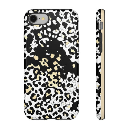 Leopard Splash Tough Phone Case — Black & Cream Animal Print Protective Cover
