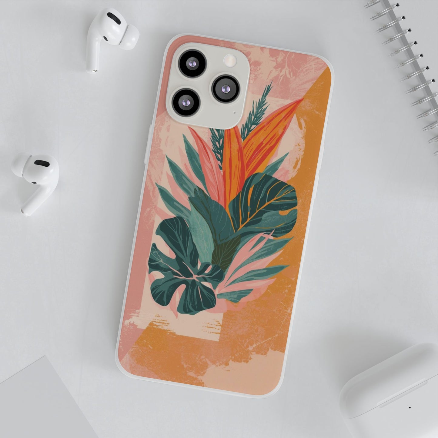Tropical Botanical Phone Case — Pink & Orange Floral Flexi Case