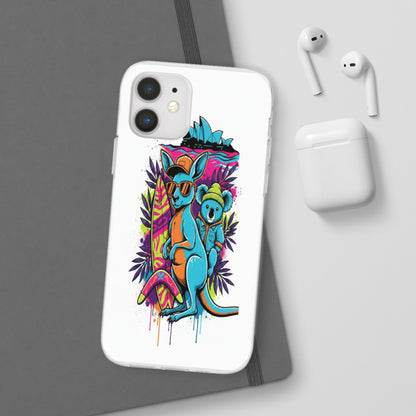 Kangaroo & Koala Surf Phone Case — Neon Aussie Beach Vibes Flexible Case