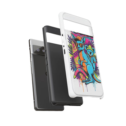 Kangaroo & Koala Surf Phone Case — Retro Neon Beach Art Tough Case