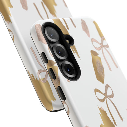Phone Case — Gold Brushstroke & Blush Bow Pattern