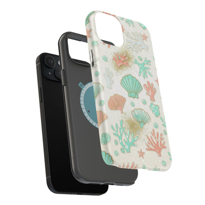 Sea Shells Magnetic Impact Phone Case — Pastel Coral & Teal Beach Design