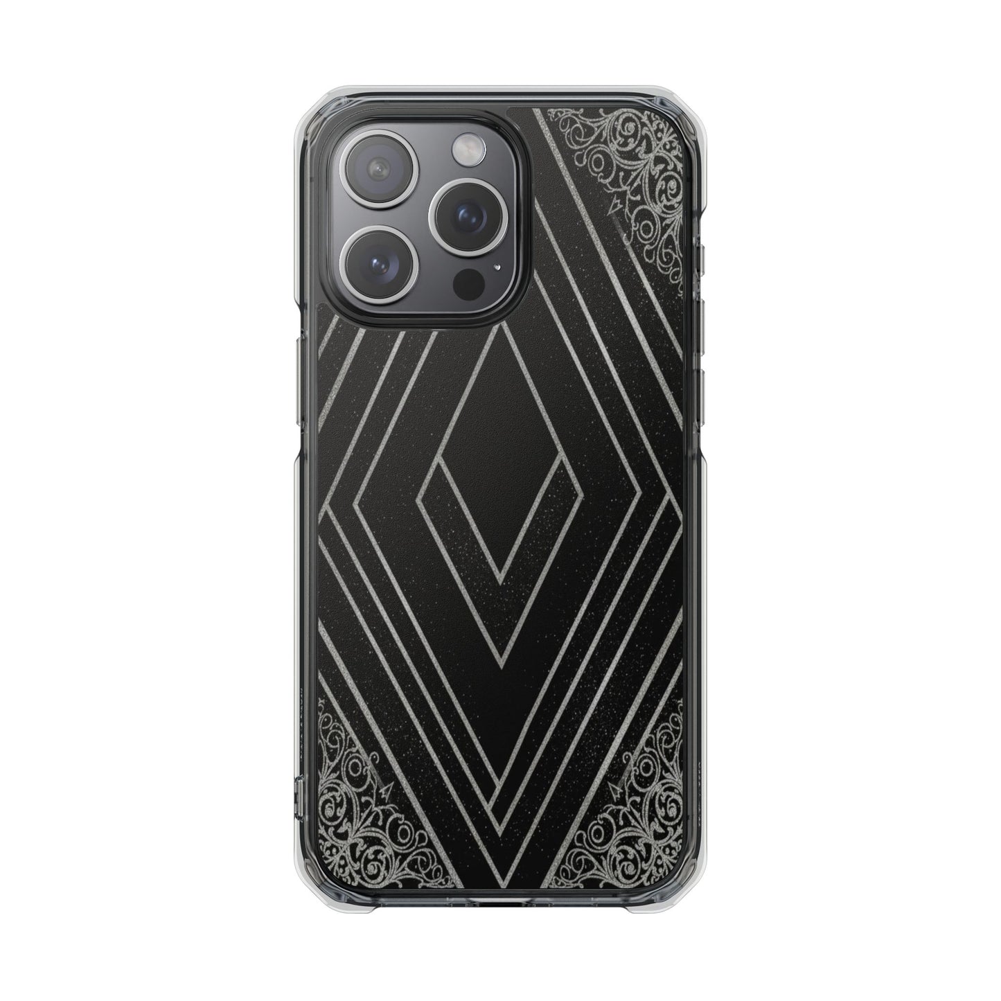 Clear Magnetic Phone Case — Geometric Diamond Pattern with Filigree Corners