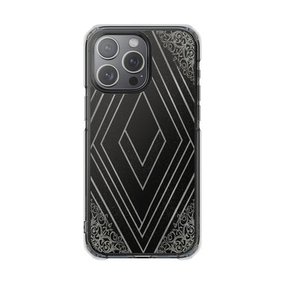 Clear Magnetic Phone Case — Geometric Diamond Pattern with Filigree Corners