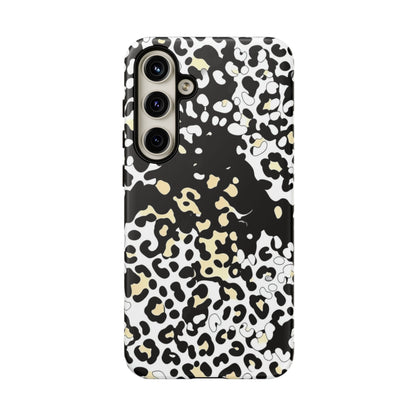 Leopard Splash Tough Phone Case — Black & Cream Animal Print Protective Cover