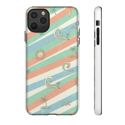 Surf Stripe Tough Phone Case — Retro Beach Waves Pattern