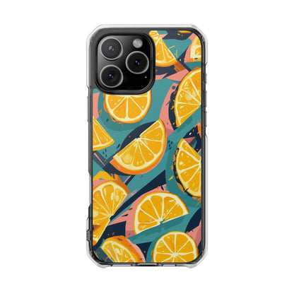 Clear Impact Phone Case — Bright Citrus Slice Pattern, Magnetic Compatible