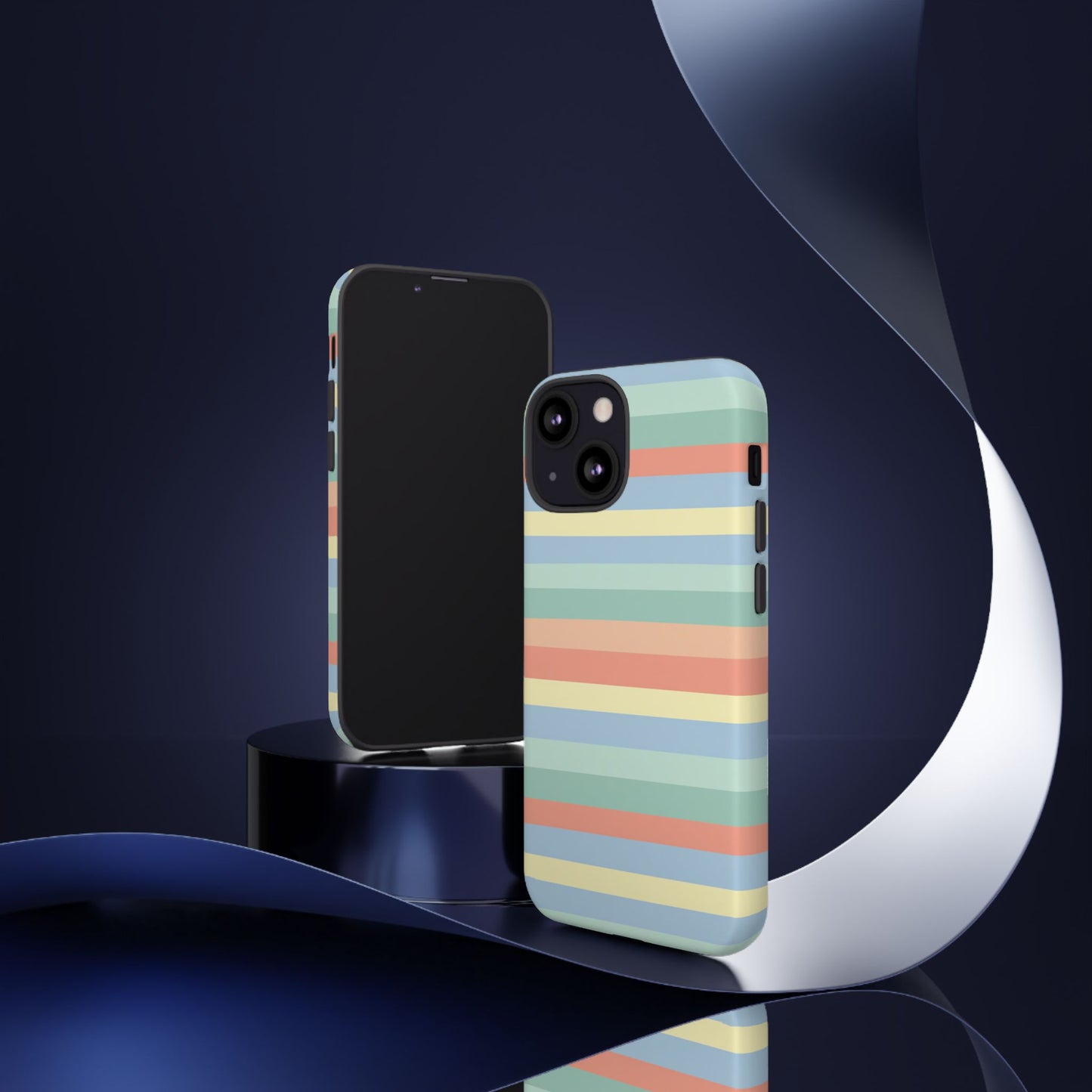 Pastel Striped Phone Case — Retro Horizontal Multi-Color Tough Case